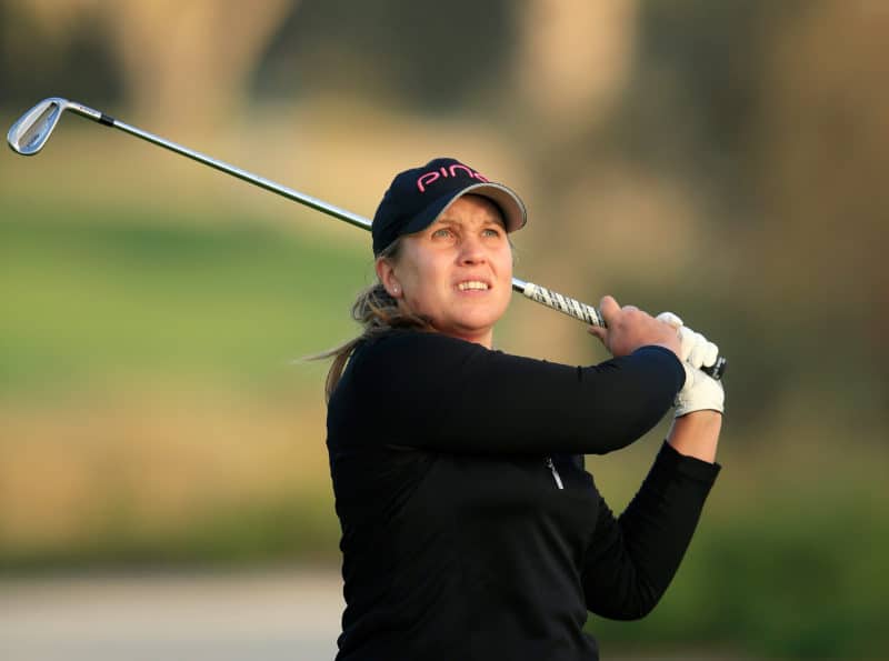 DUBAI, UNITED ARAB EMIRATES - DECEMBER 09:  Liz Young of England plays her third shot at the par 5, 10th hole during the first round of the 2015 Omega Dubai Ladies Masters on the Majlis Course at The Emirates Golf Club on December 9, 2015 in Dubai, United Arab Emirates.  (Photo by David Cannon/Getty Images) *** Local Caption *** Liz Young